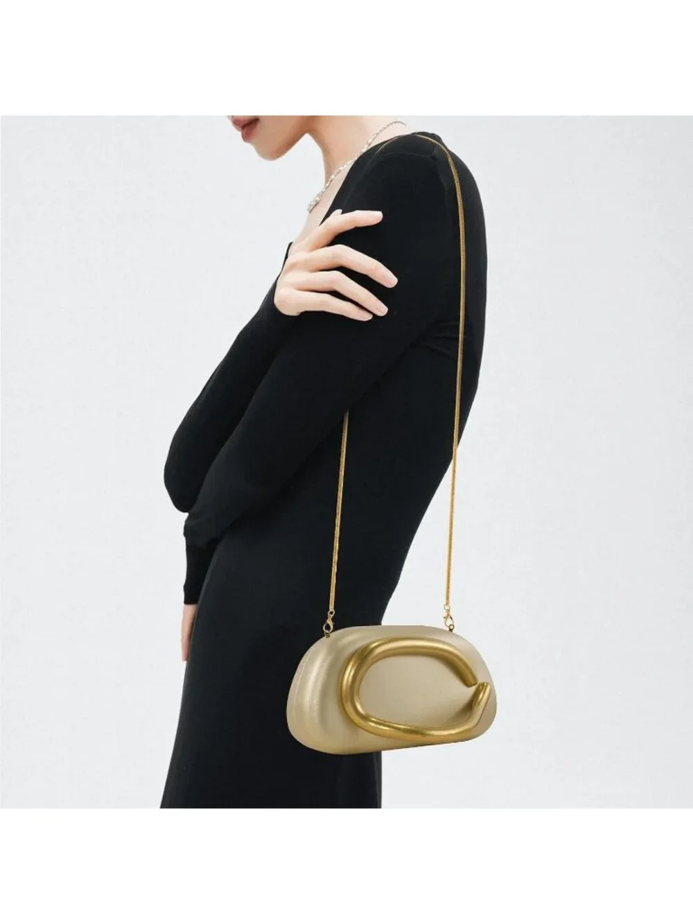 👜Women's Leather Gold Acrylic Clutch Gold Handle Evening Bag Party